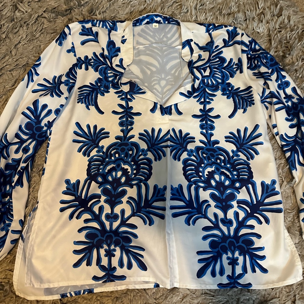 Elegant Blue and White Women's Top